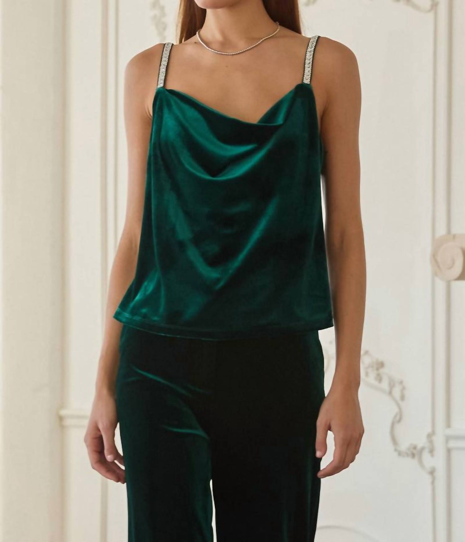 SKIES ARE BLUE Meet Me Under The Mistletoe Camisole Top in green - women's shirt