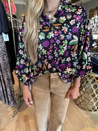 Karlie - Satin Fall Floral Button Up Top