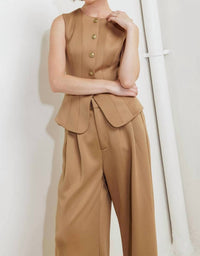 FLYING TOMATO Solid Woven Vest Top in camel - women's jacket