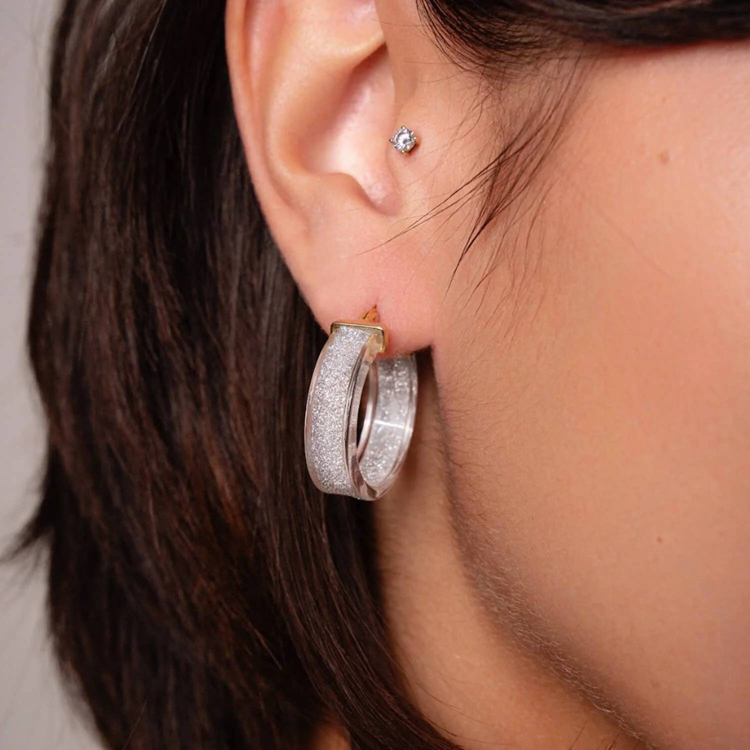 Gold & Honey - Women's Wide Glitter Lucite Hoop Earrings