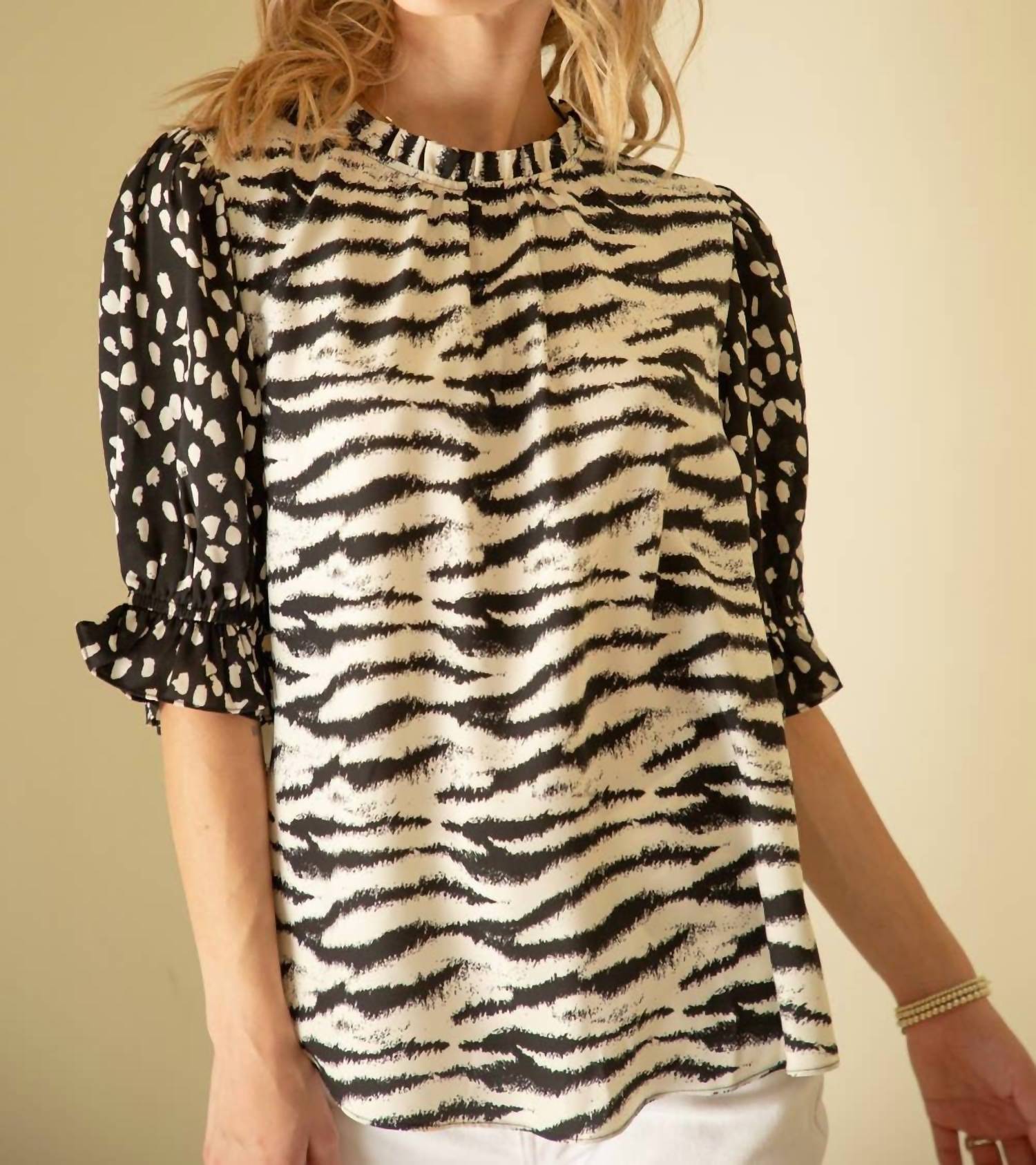Voy - Mix Match Puff Sleeve Top