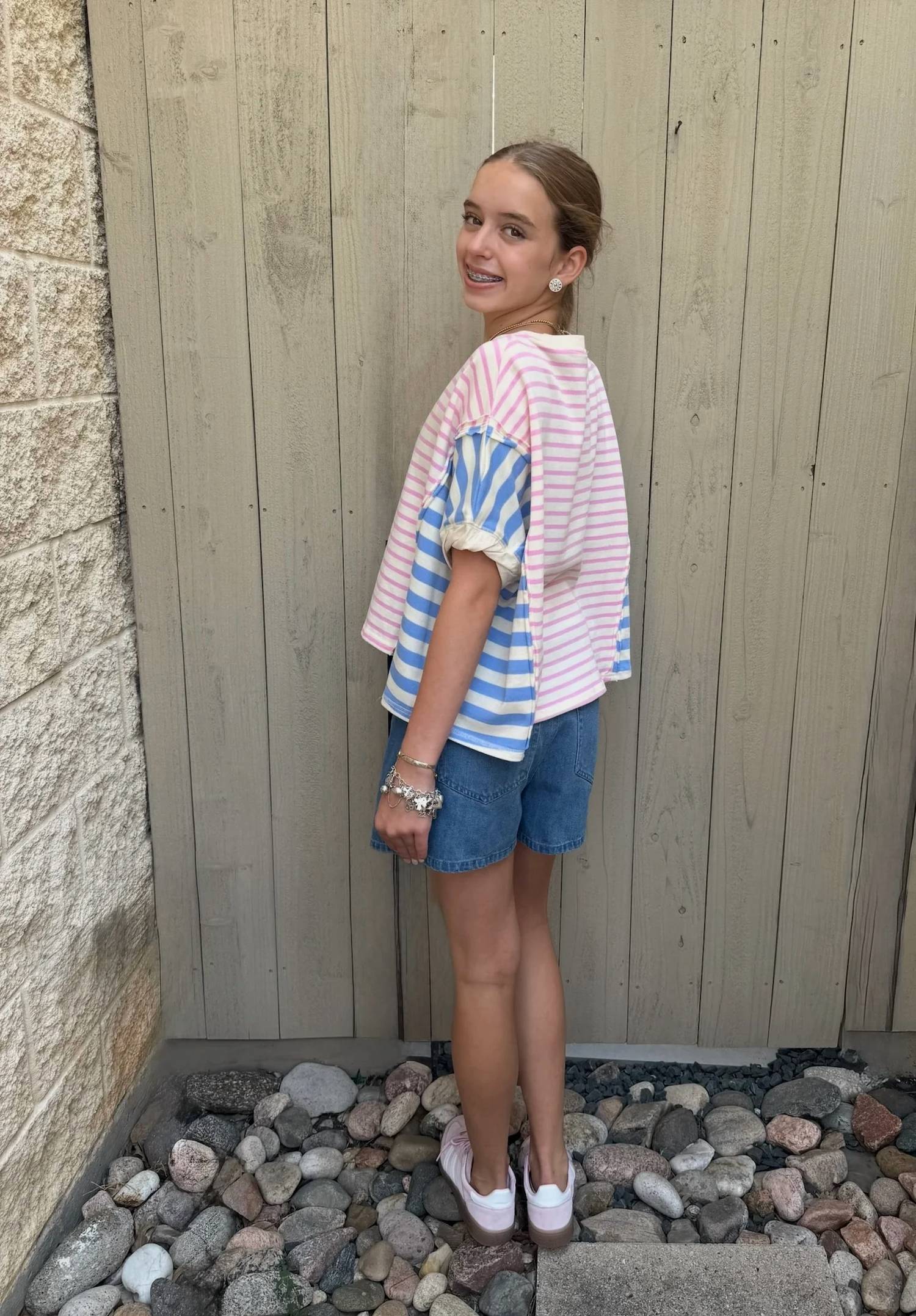 Peach Love - Striped Color Block Thick Tee