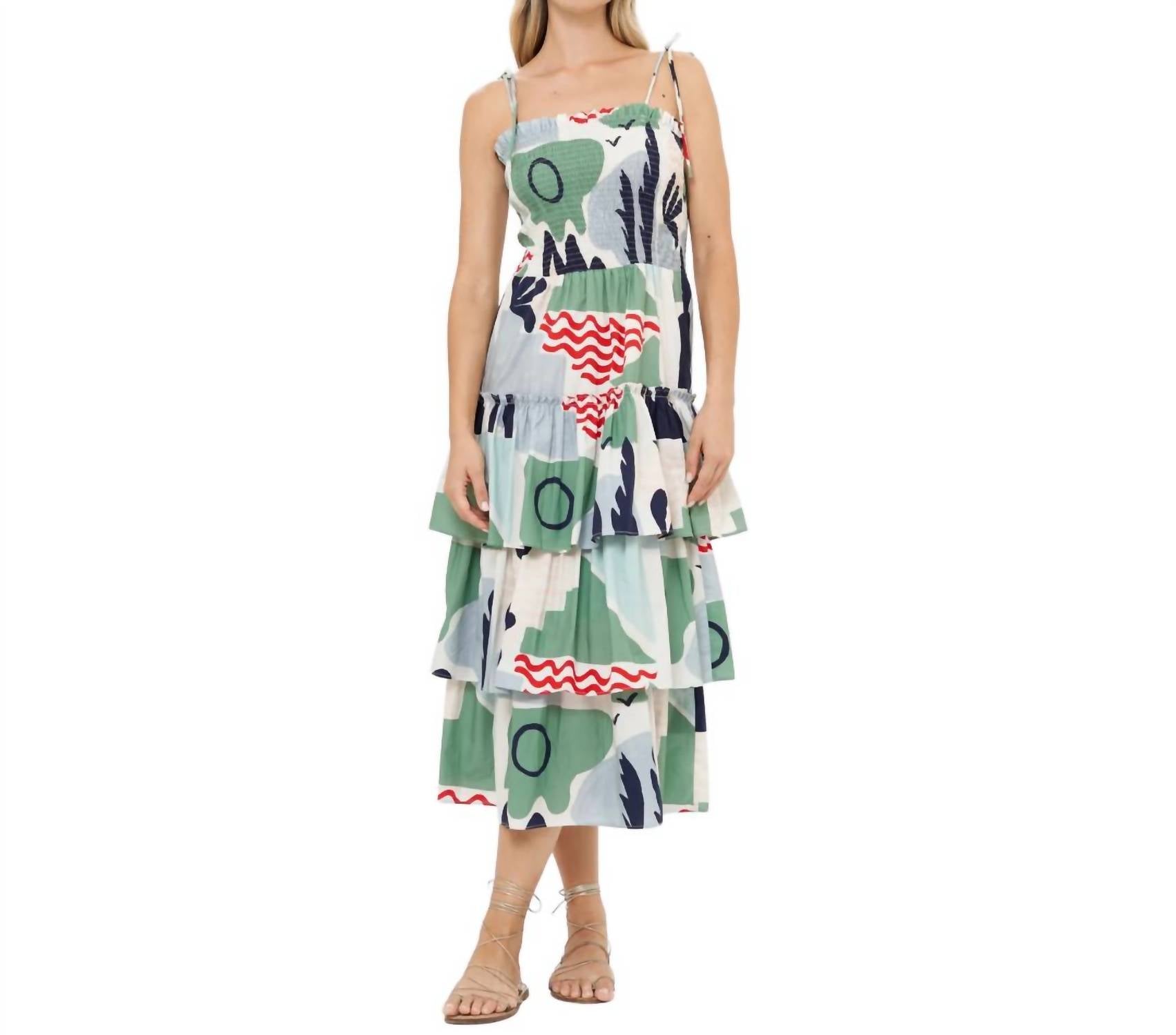Oliphant - Smocked Tie Strap Ruffle Midi