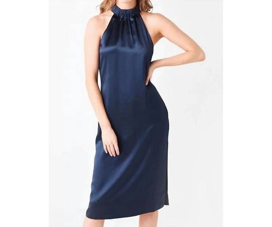 Frame - Satin Shirred Halter Neck Midi Dress