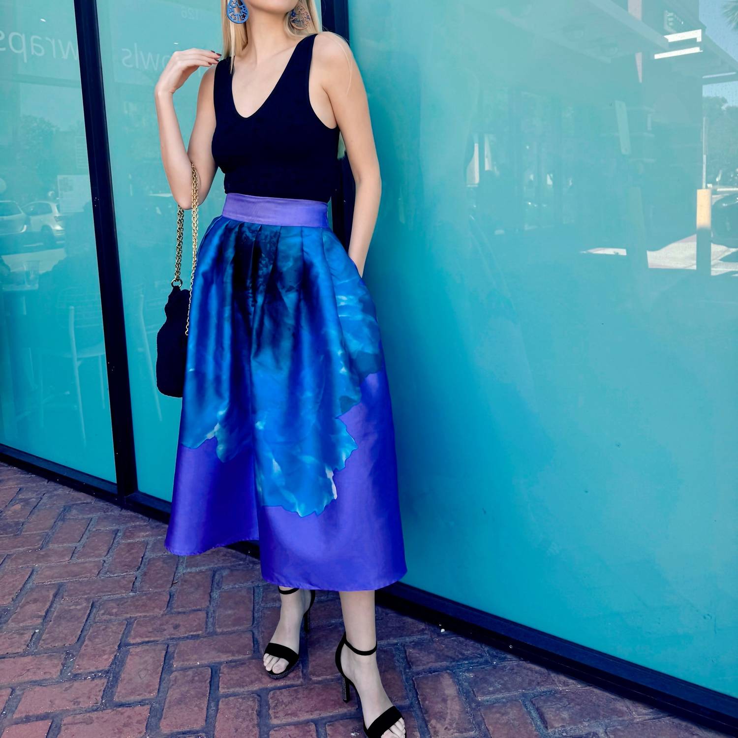 INA Fashion High Waist Floral Print Flare Midi Skirt in purple - women's skirt - view 4