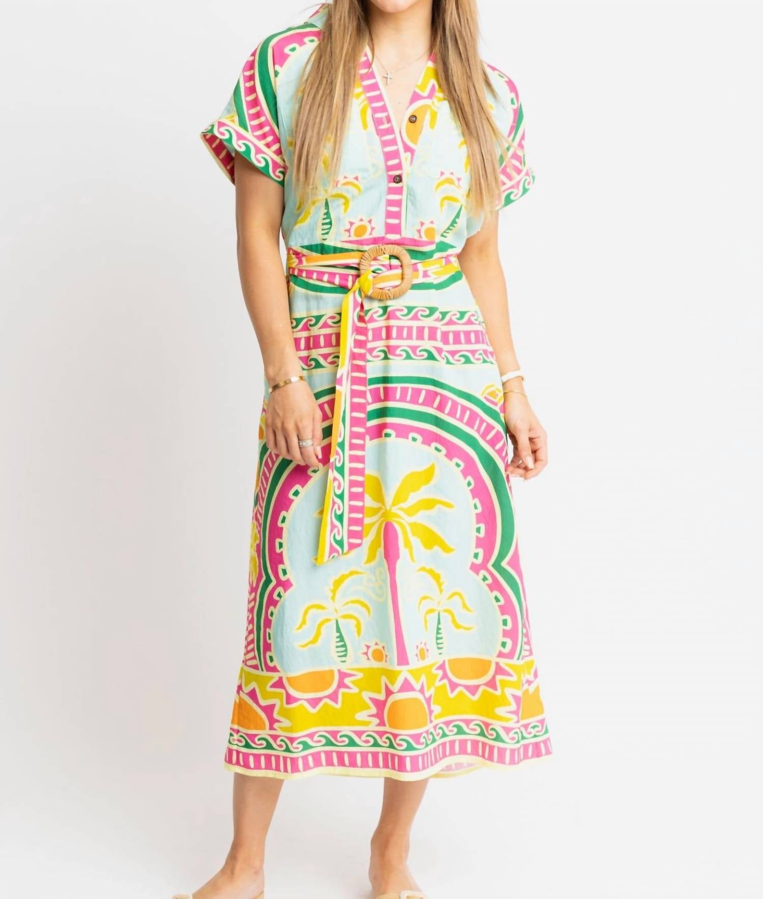 Karlie - Palm Beach Shirt Belted Maxi Dress