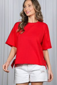 Vine & Love - Side Slit Bow Cotton Knit Top