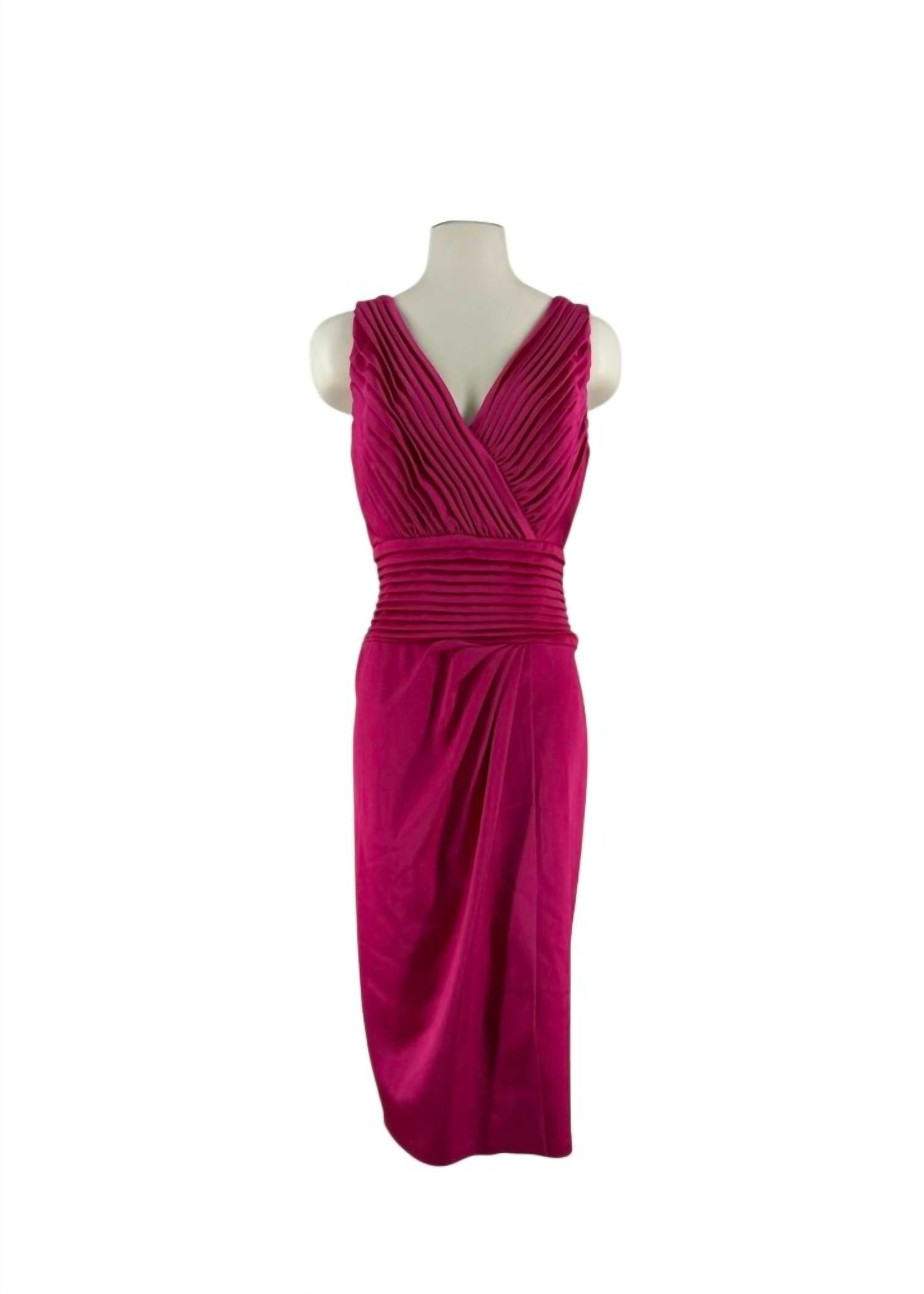 Tadashi Shoji Women's Pleated Sleeveless Faux Wrap Midi Dress in pink - women's dress