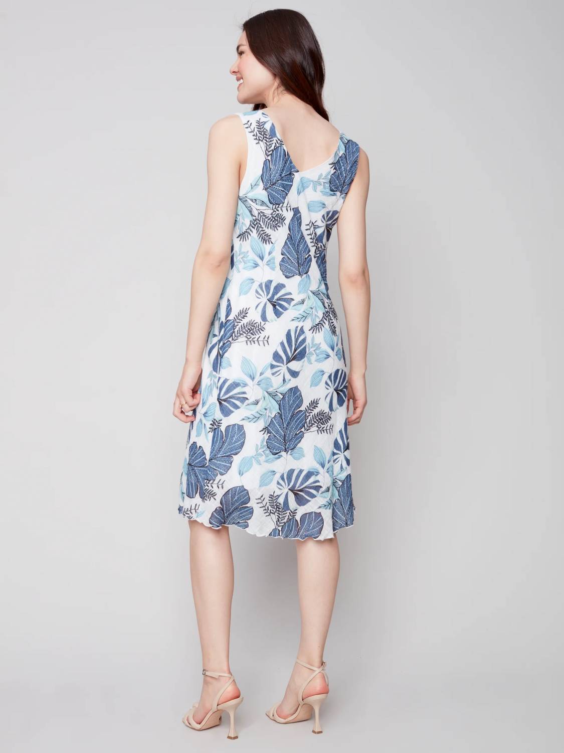 CHARLIE B Sleeveless Printed Cotton Gauze Dress in waterlily - women's dress - alternate view
