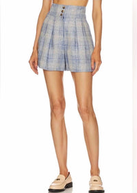 Veronica Beard - Alicia Plaid High Rise Wool Linen Blend Shorts