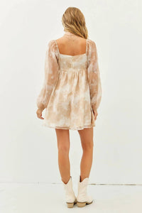 Idem Ditto Floral Pleated Baby Doll Mini Dress in cinnamon - women's dress - alternate view