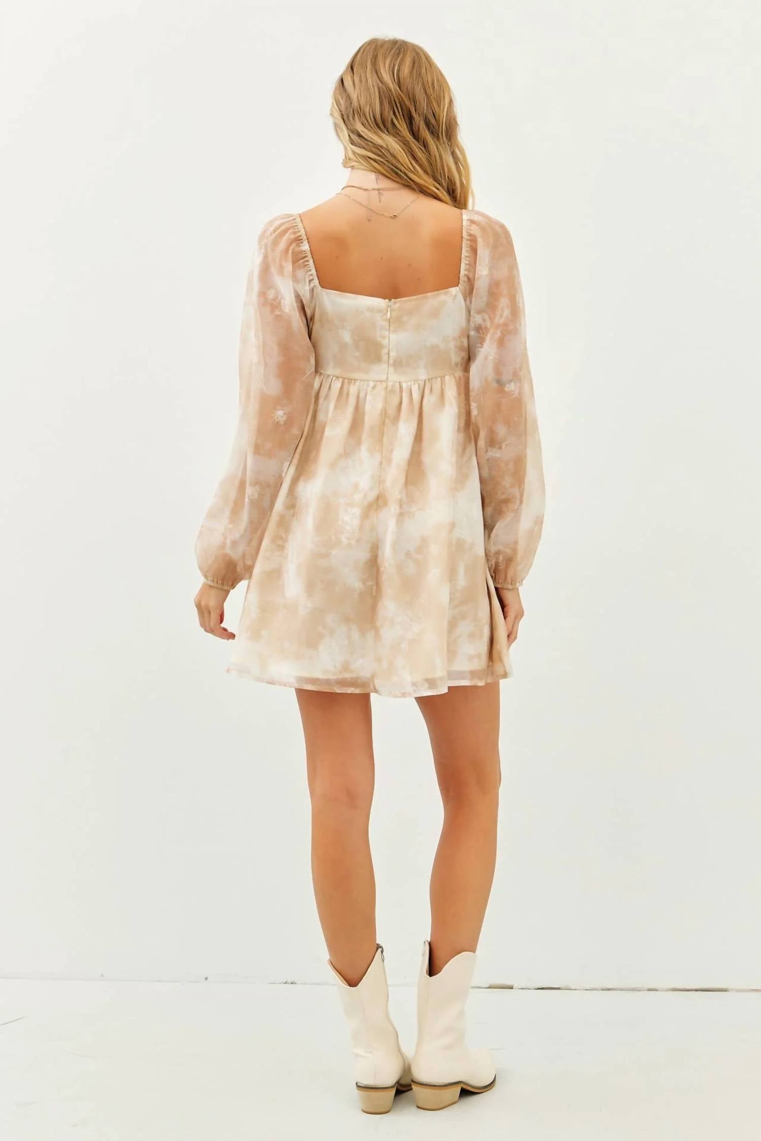 Idem Ditto Floral Pleated Baby Doll Mini Dress in cinnamon - women's dress - alternate view