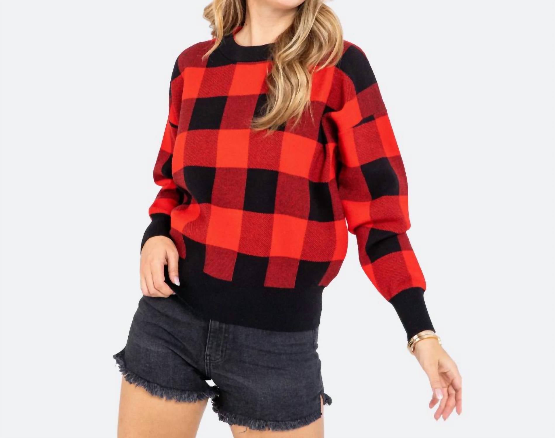 Sweet Lovely By Jen - Gingham Check Knit Sweater