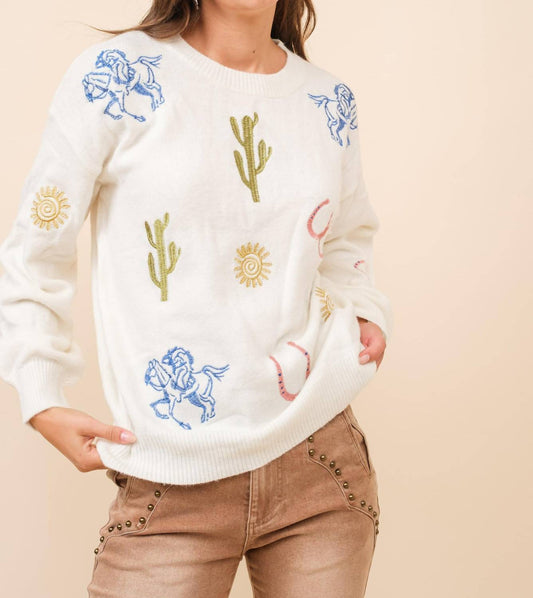 Blue B - Cowgirl Motif Embroidered Sweater