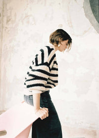 Sessun Ness Stripe Long Sleeve Sweater in black beige - women's sweater - alternate view