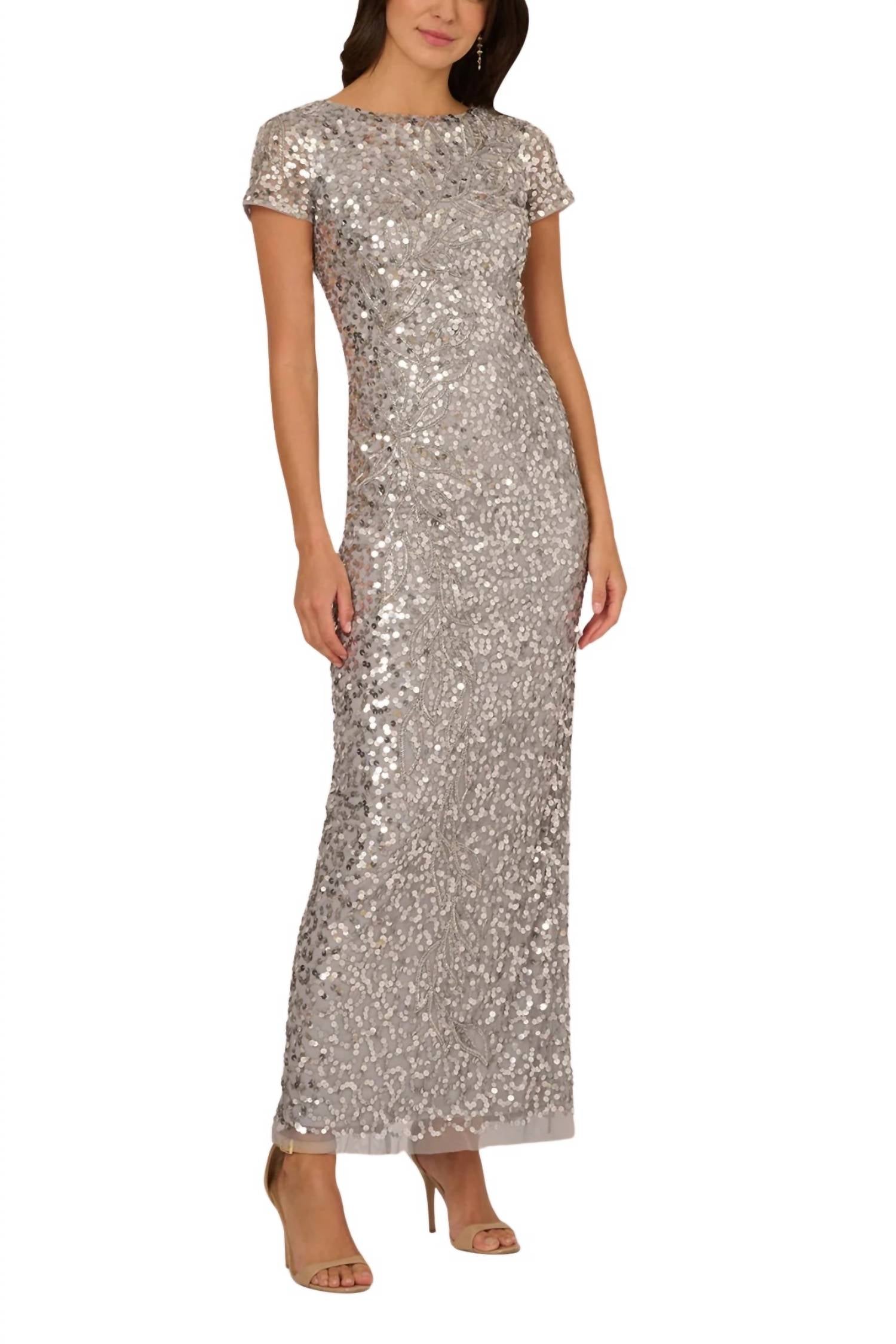 Adrianna Papell - Sequin Embellishment Crew Neck Dress