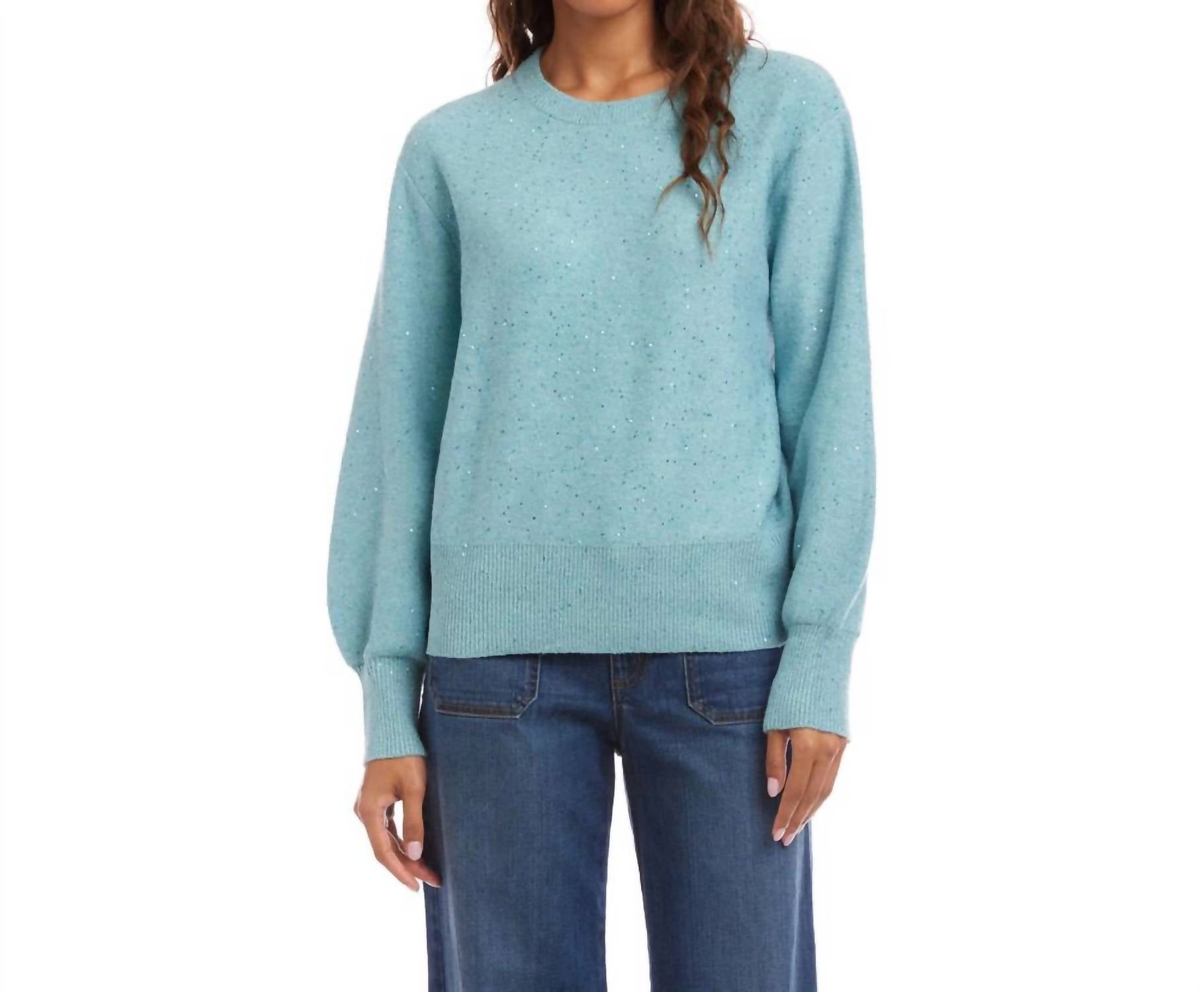 Karen Kane Sequin Crewneck Sweater in aqua - women's sweater