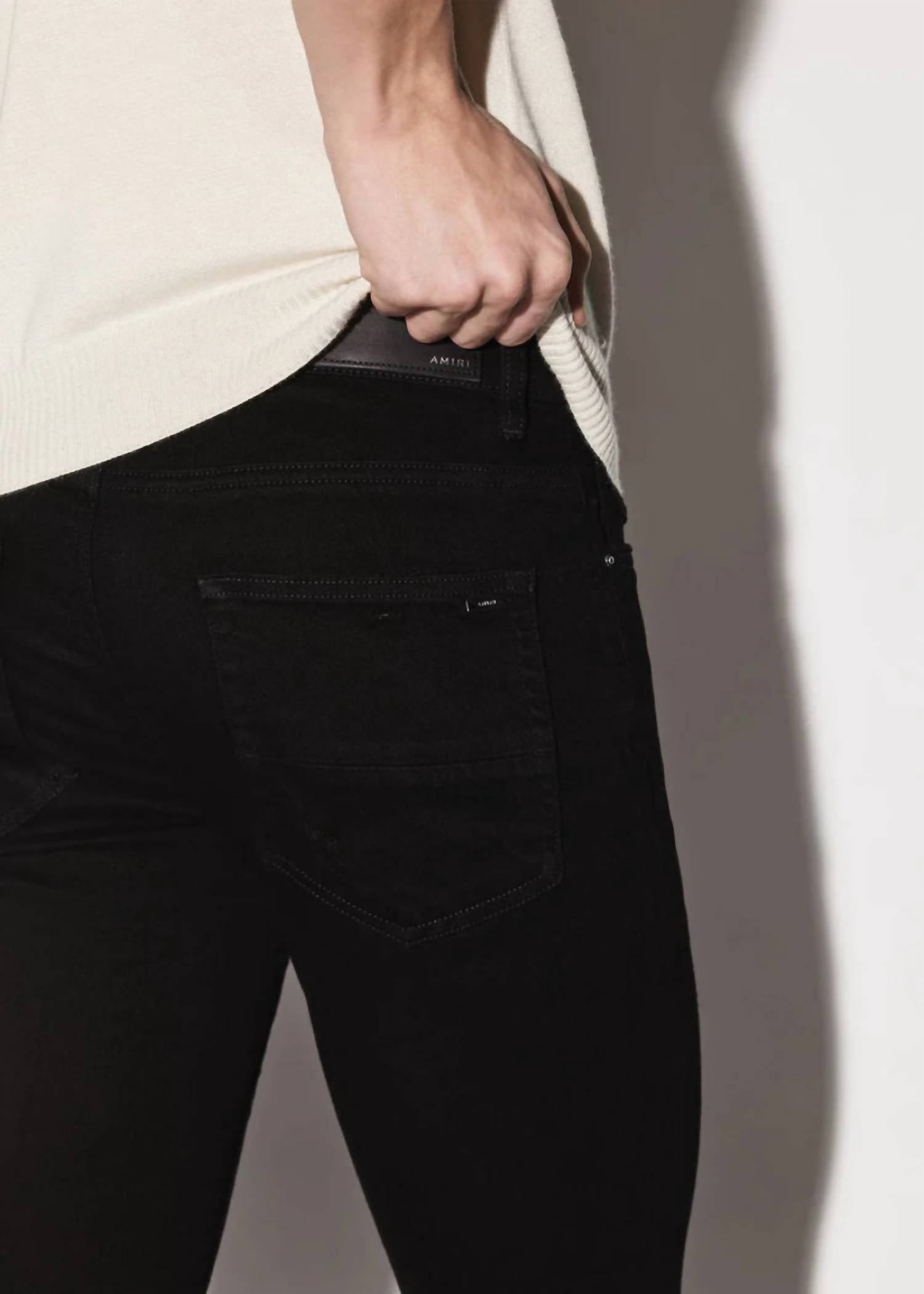 Amiri Men's Broken Jeans in aged black - men's jeans - detail view