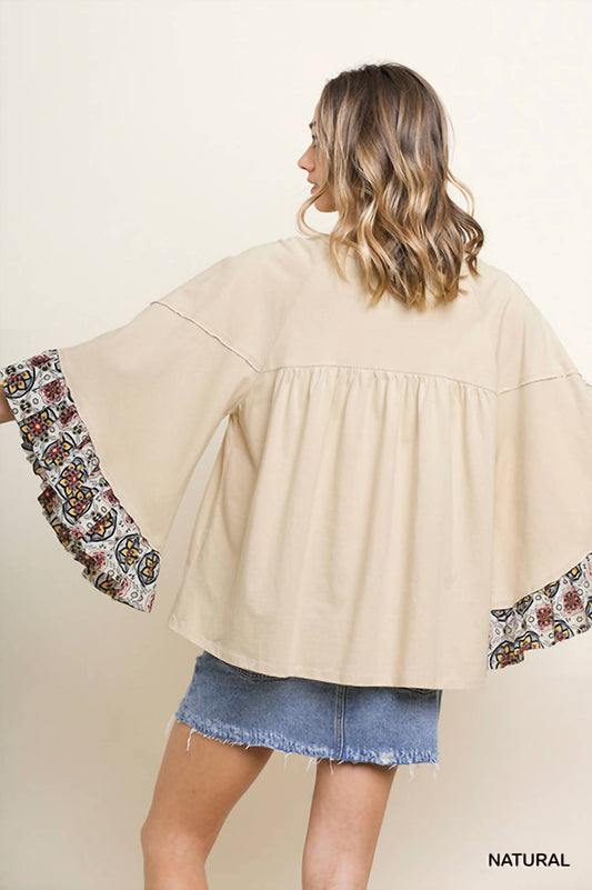 Umgee - Medallion Ruffled Bell Sleeve Top