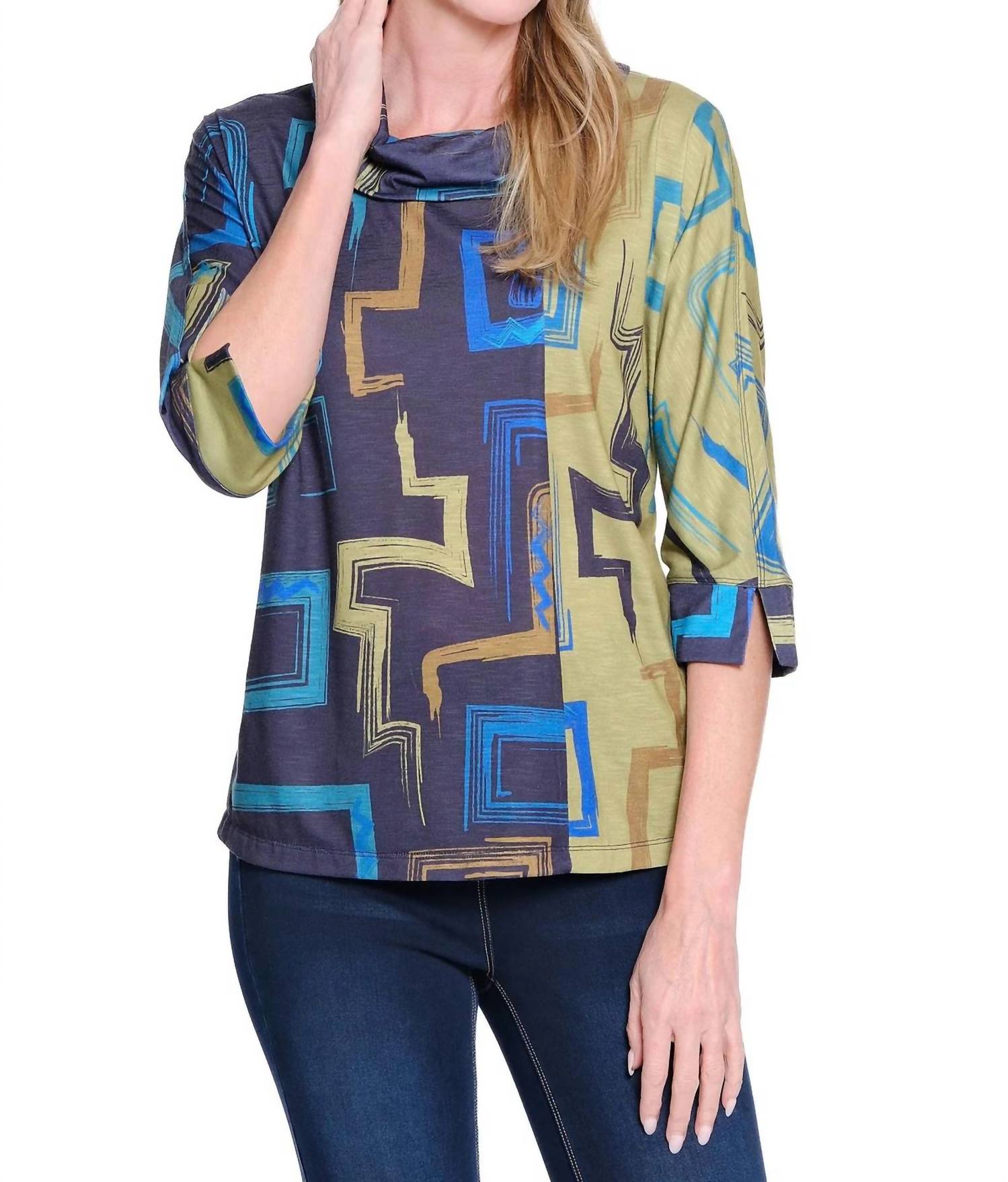 Multiples - Print Slub Knit Turtleneck Top