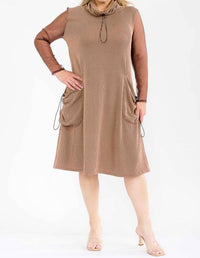 Karen T Design - Cowl Turtle Neck Pocket Midi Dress