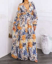 SurelyMine Boho Floral Cutout Lace-up Maxi Dress in cream - women's dress - view 10