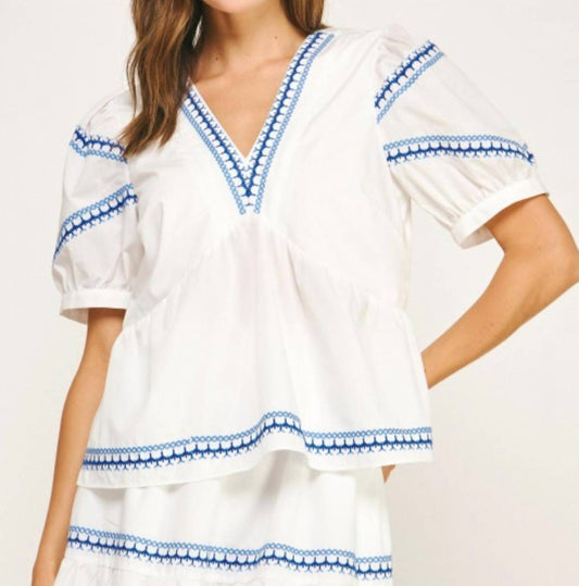 Liv - Contrast Stitch Embroidery Top