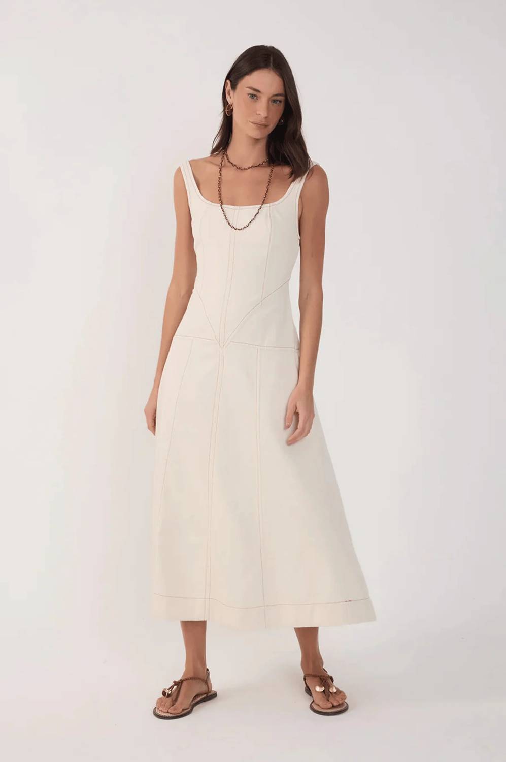 Dress To - Topstitched Twill Midi Dress