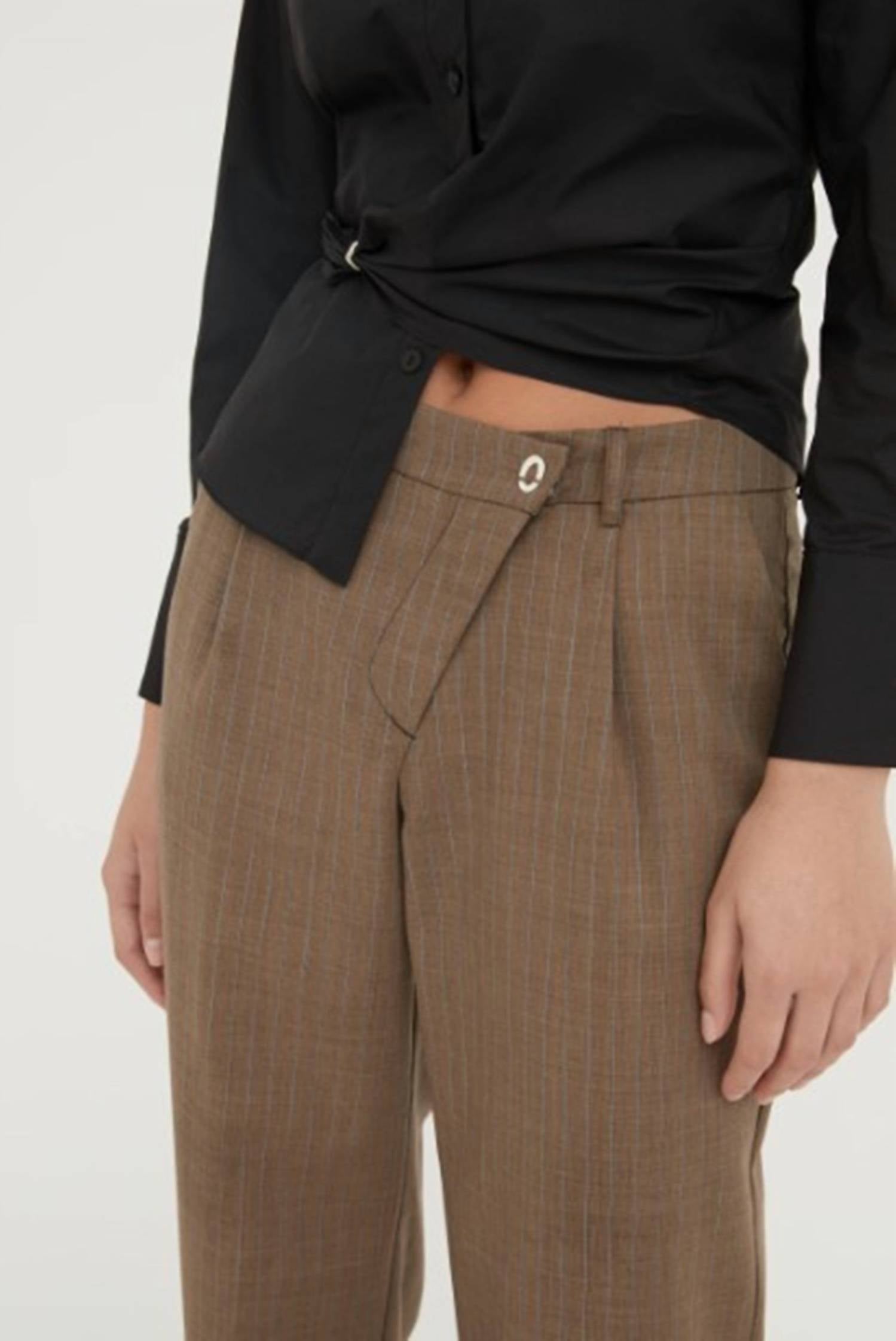 Hyde & Stone Ines Wool Trousers in caramel stripe - women's pants - view 4