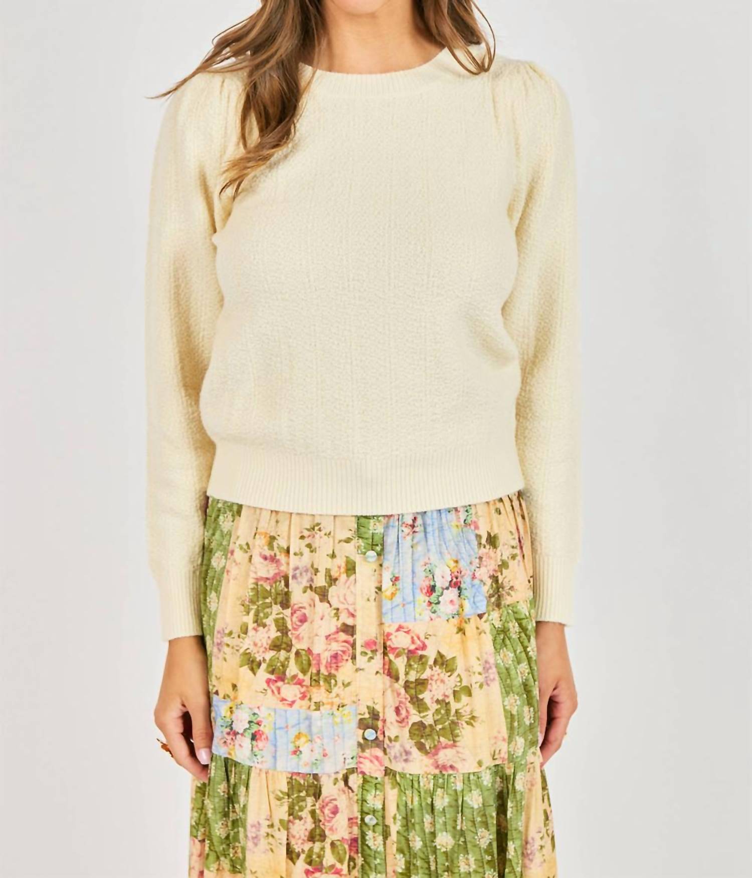 Sadie & Sage Cecelia Crew Neck Sweater in cream - women's sweater - detail view