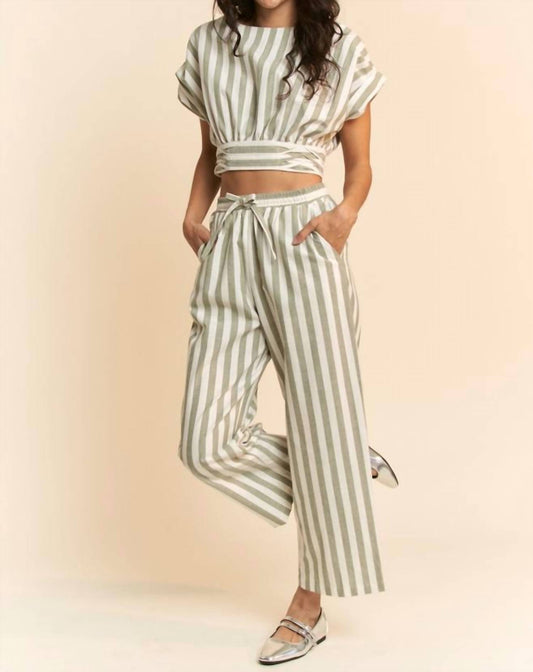 Davi & Dani - Striped Cropped Wrap Top And High Waisted Pants Set