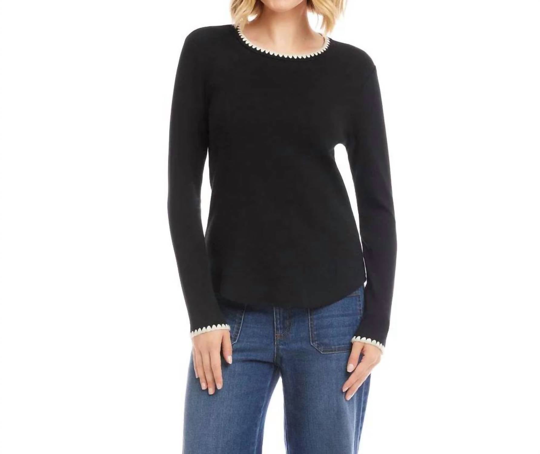 Karen Kane - Liora Long Sleeve Edge Stitch Crewneck Top