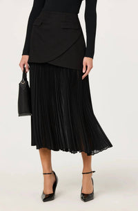 ASTR Deaile Contrast Layered Pleated Midi Skirt in black - women's skirt - alternate view