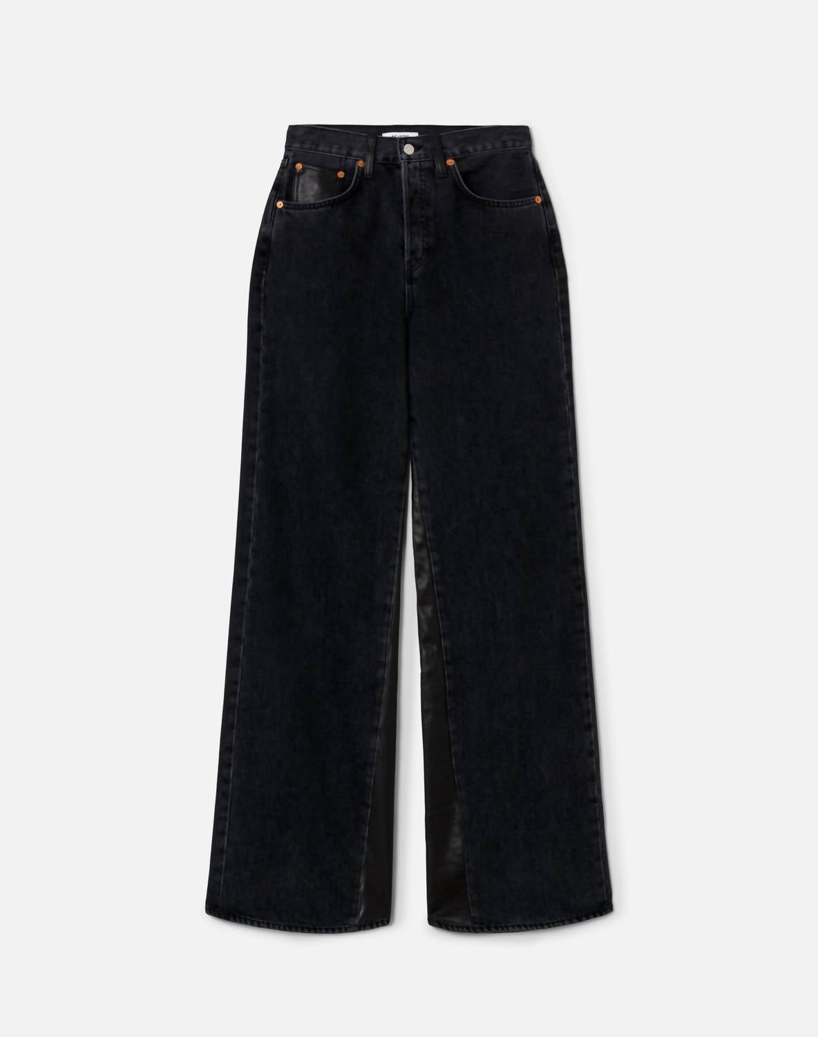 RE/DONE Women's High Rise Wide Leg Jeans in back to black leather - women's jeans