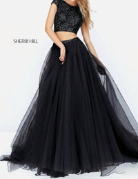 Sherri Hill Beaded Two Piece A-line Organza Gown in black - women's dress