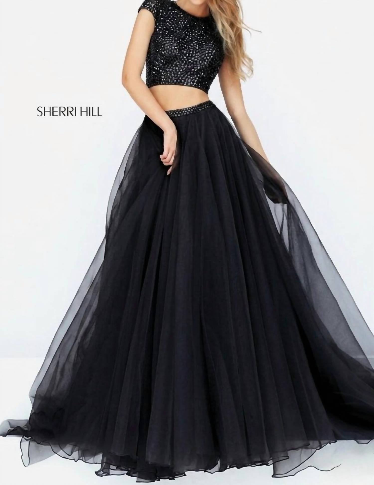 Sherri Hill Beaded Two Piece A-line Organza Gown in black - women's dress