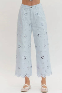 Entro - Eyelet Wide-leg Pants