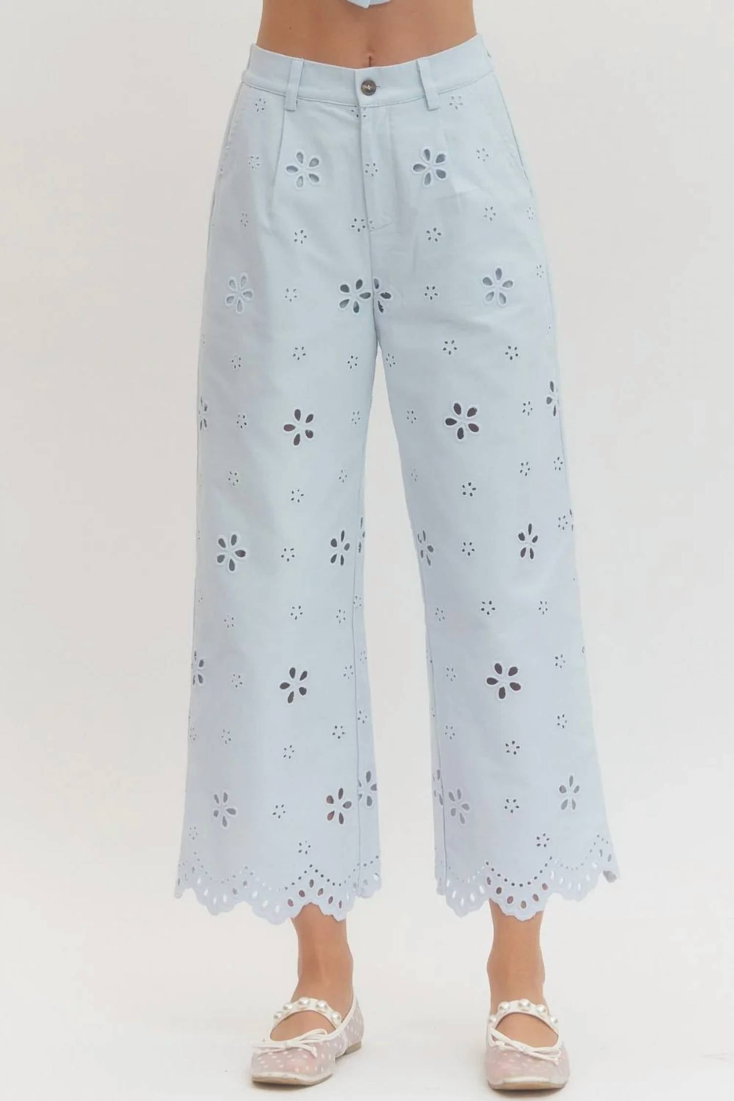 Entro - Eyelet Wide-leg Pants