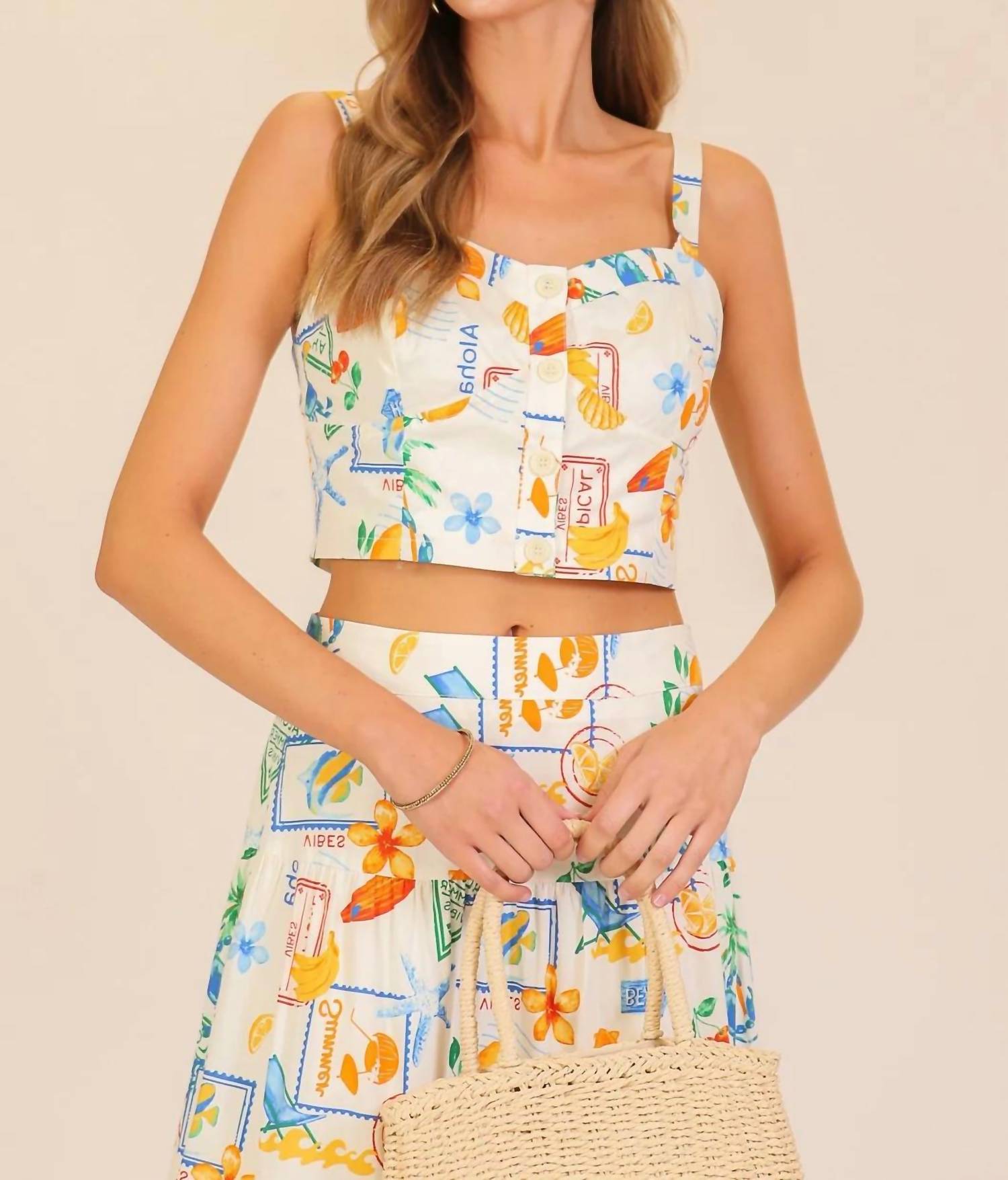 Lumiere - Vacay Santorini Postcard Top & Maxi Skirt Set