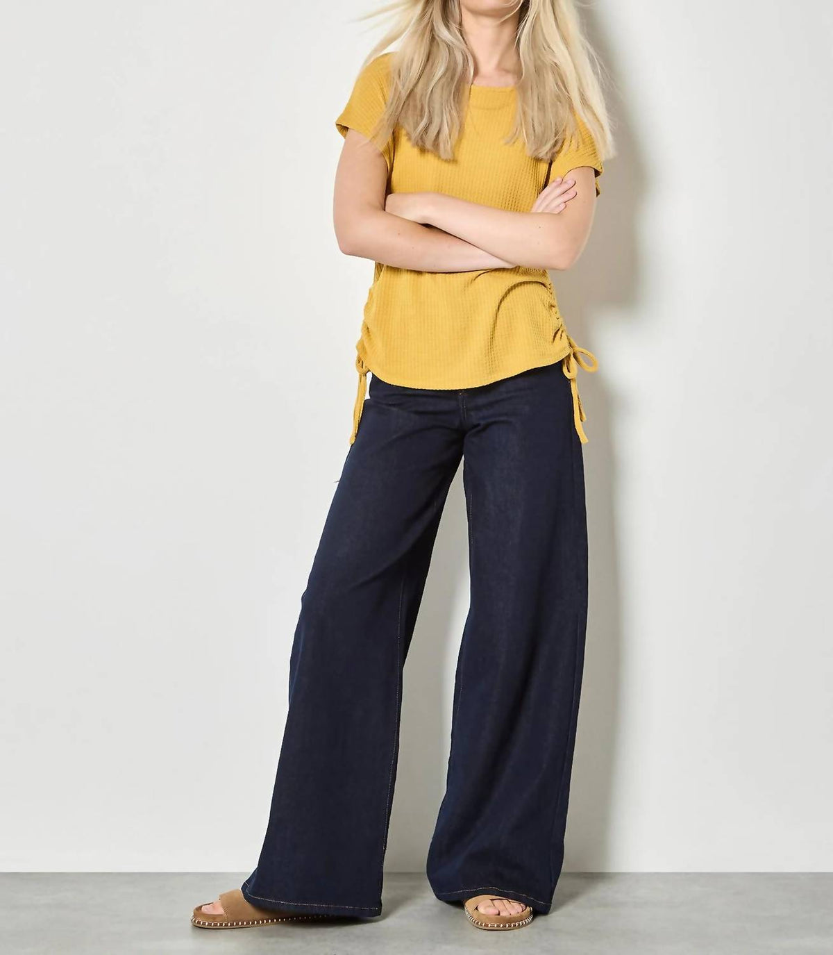 Apricot - Summer Waffle Side Ruched Tee