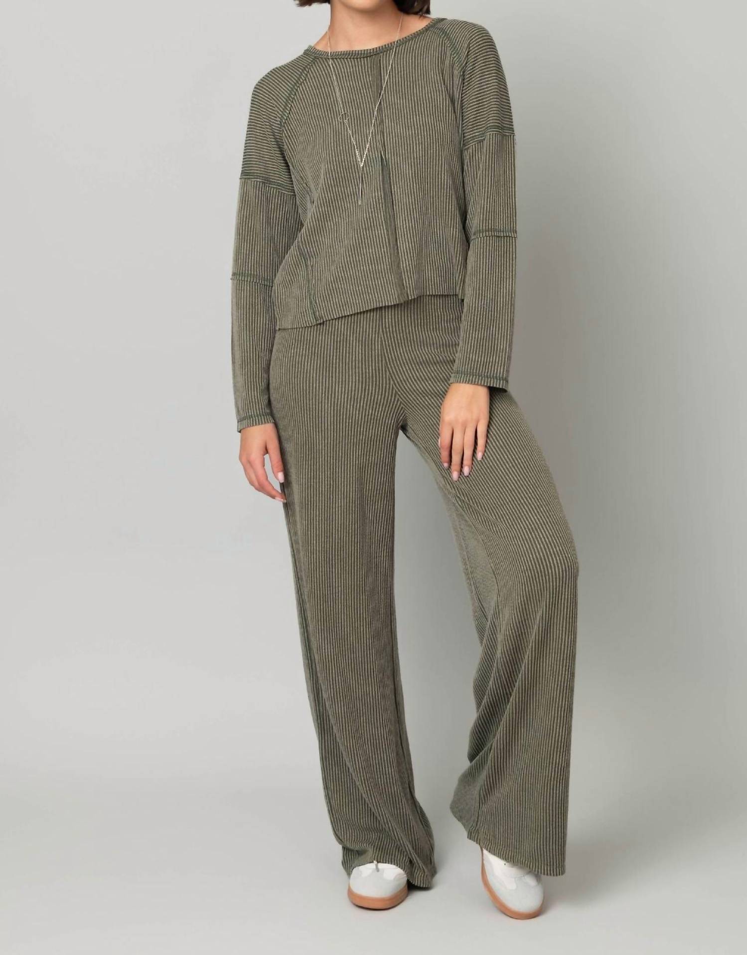 Pine Apparel - Cable Box Cut Top With Pull On Pant Set