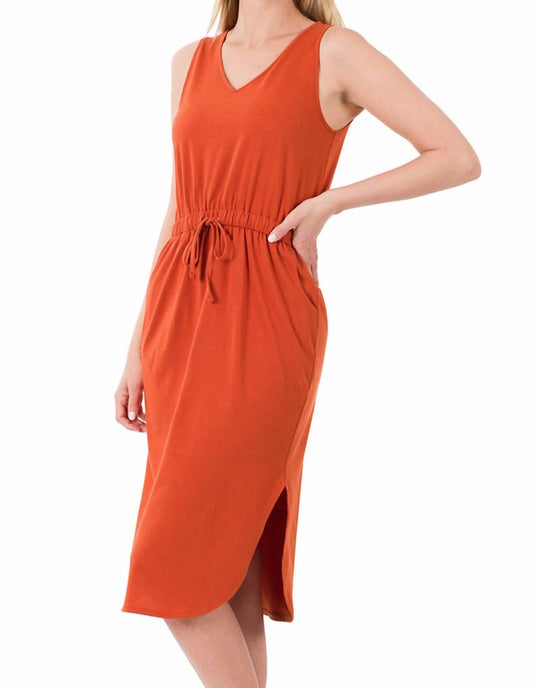 Zenana - Drawstring Waist Curved Hem Dress