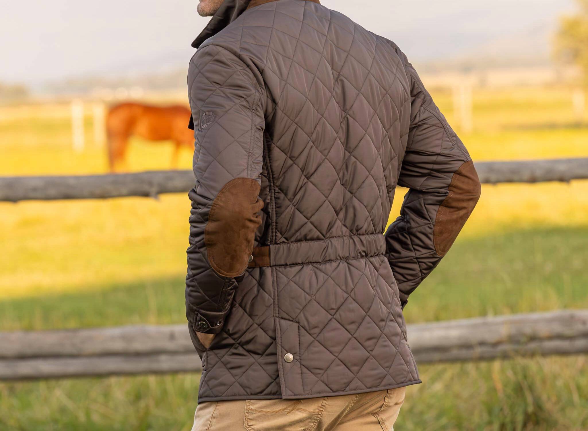 Madison Creek Outfitters Adventurer Diamond Quilted Nylon Jacket in gunmetal - men's jacket - detail view