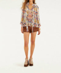 FARM RIO Sea Garden Ruffled Long Sleeve Blouse in off white - women's blouse