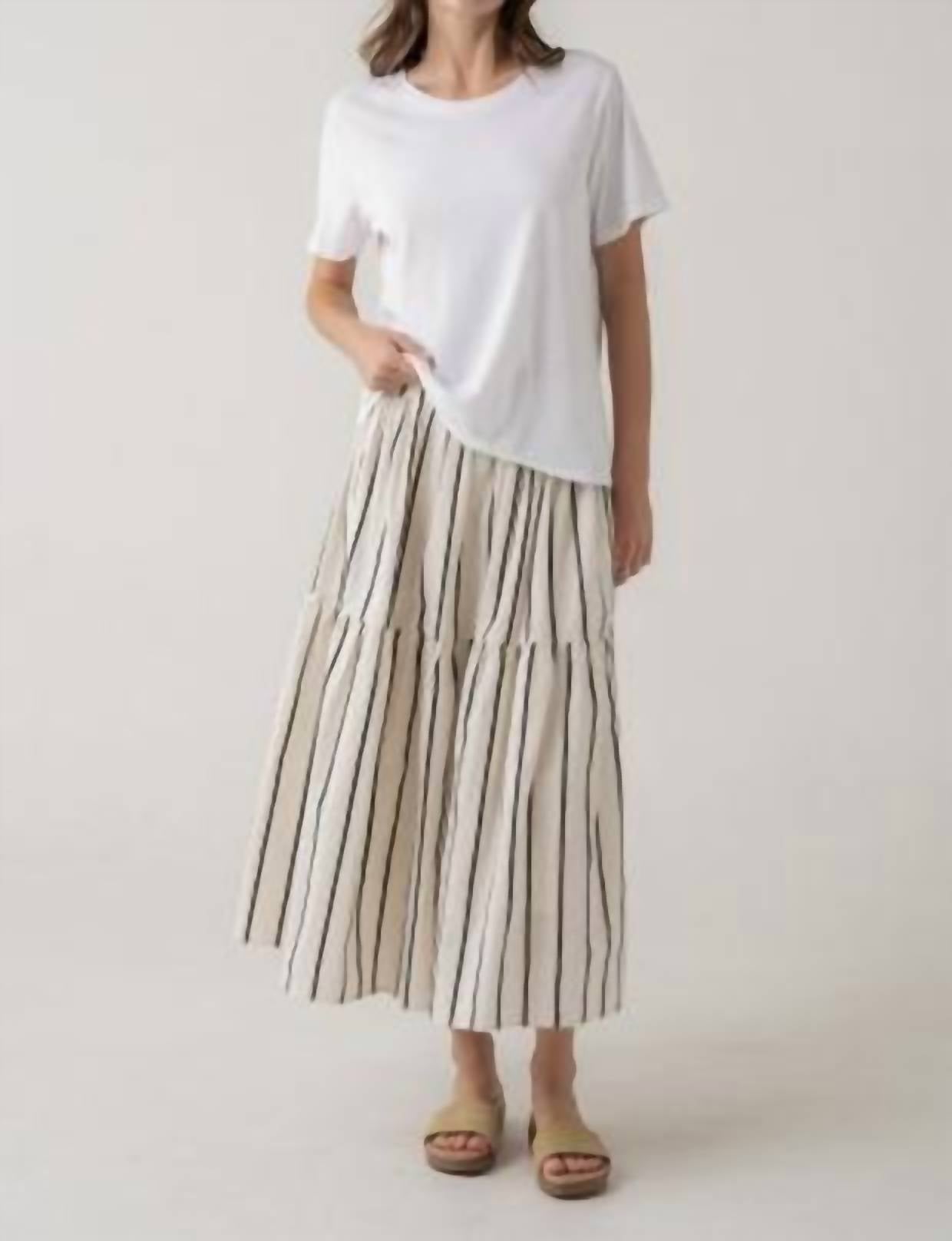 Elle Grey - Striped Flowy Tiered Midi Skirt
