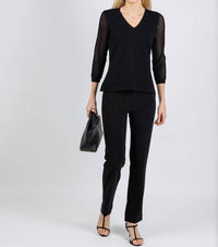 Hinson Wu Daisy 3/4 Sleeve Sweater in black - women's sweater - detail view