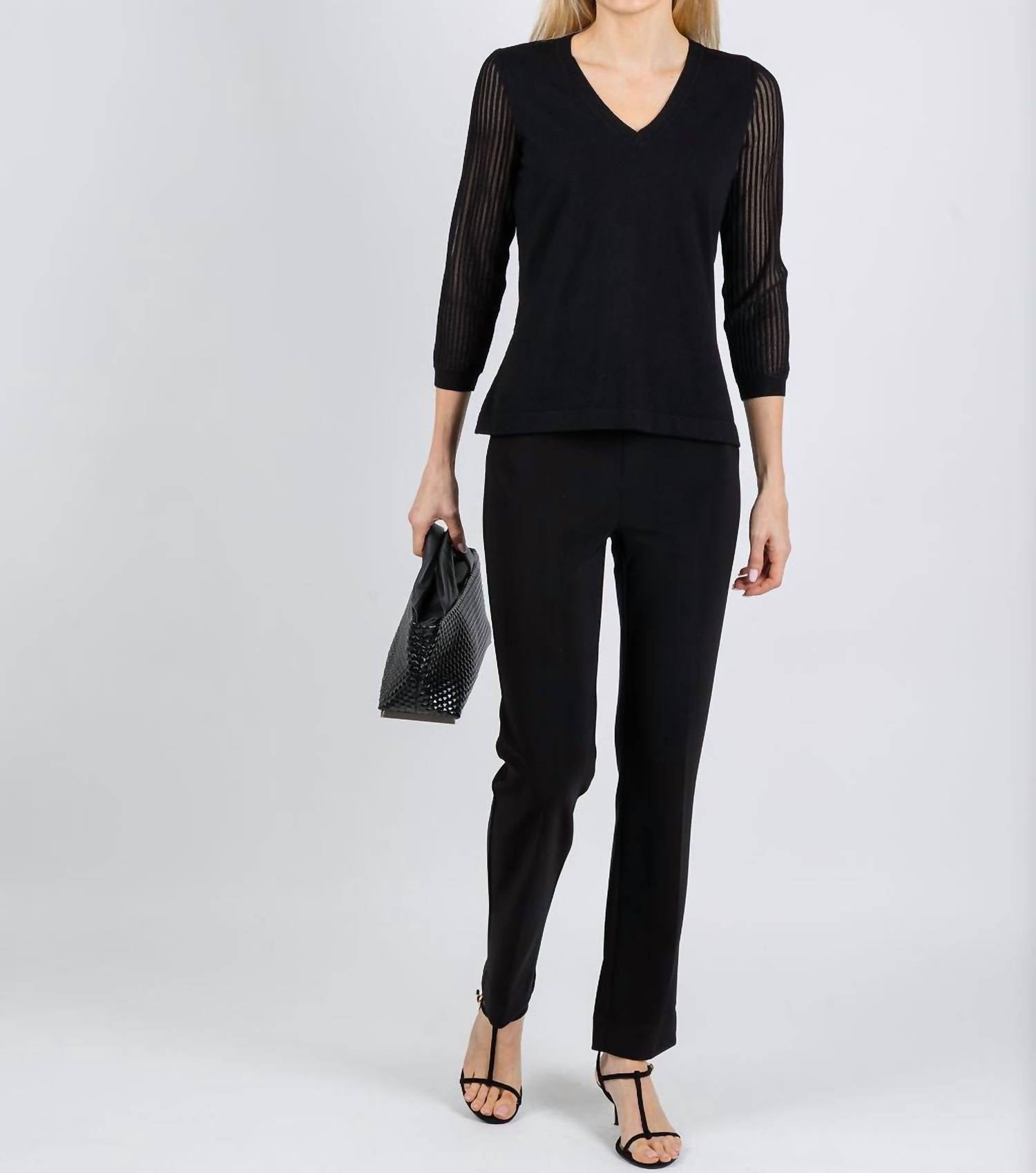 Hinson Wu Daisy 3/4 Sleeve Sweater in black - women's sweater - detail view