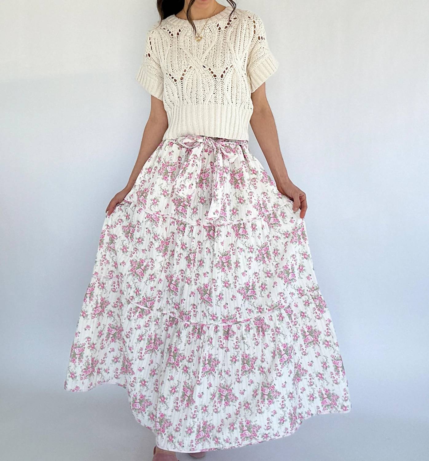 Peach Love - Ditsy Flower Maxi Skirt