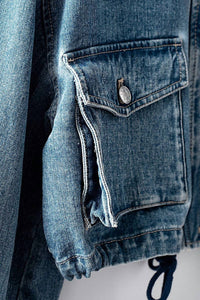 Urban Daizy - Drawstring Hem Stand Collar Denim Jacket