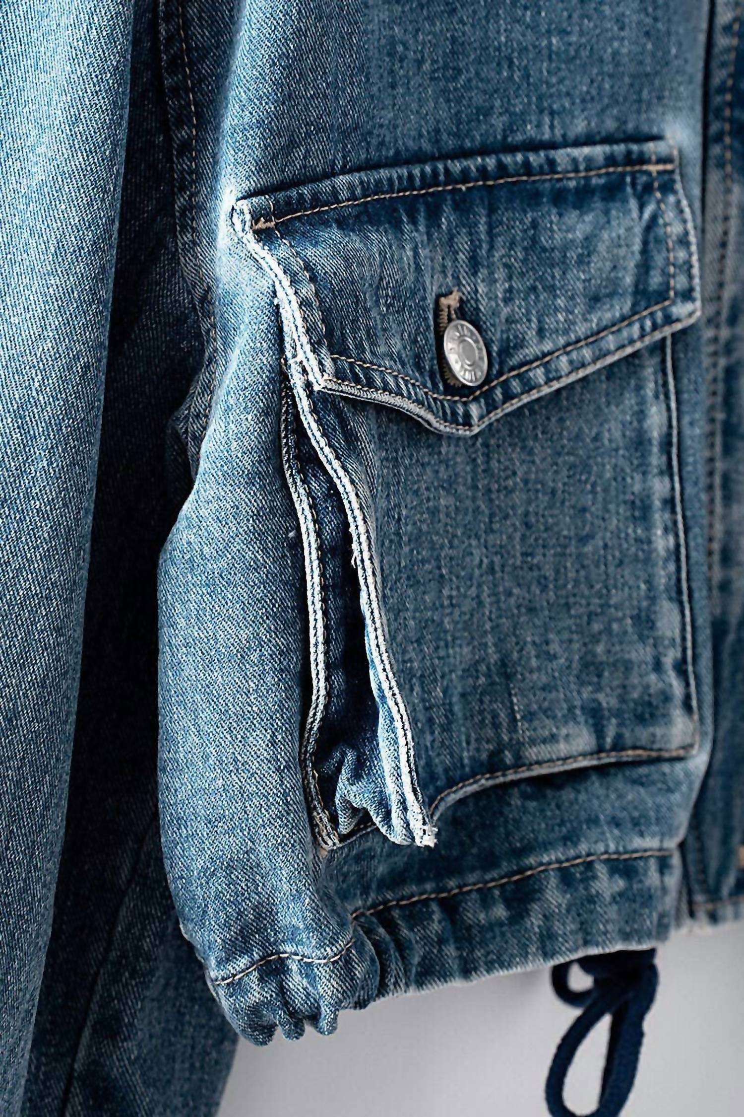 Urban Daizy - Drawstring Hem Stand Collar Denim Jacket